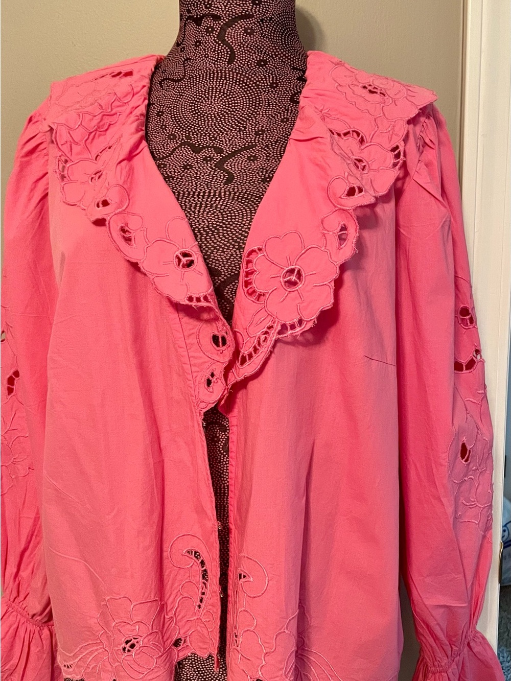 Free People Maisie Boho Pink Cotton Eyelet floral Embroidered Blouse Size M - Picture 7 of 12